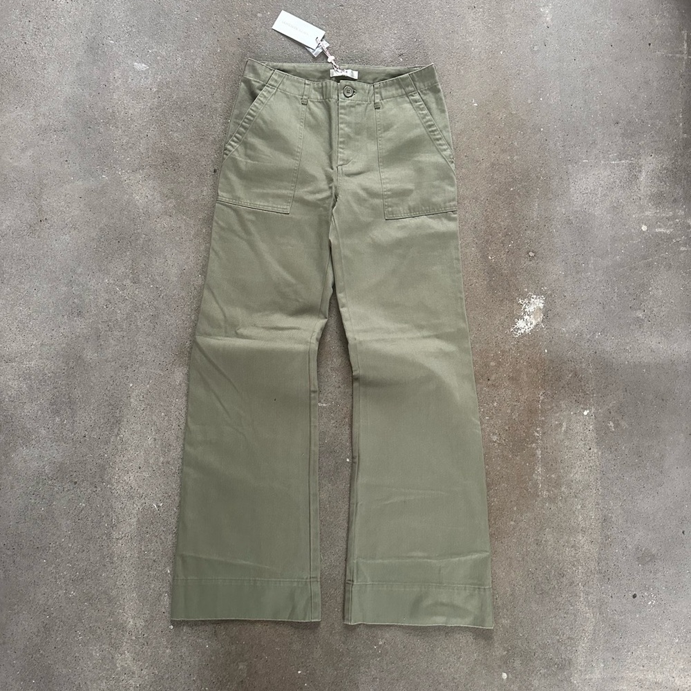 NWT LOVESHACKFANCY Emilia Pant in Forest Oak Green Size 6 Wide Leg Casual Cotton